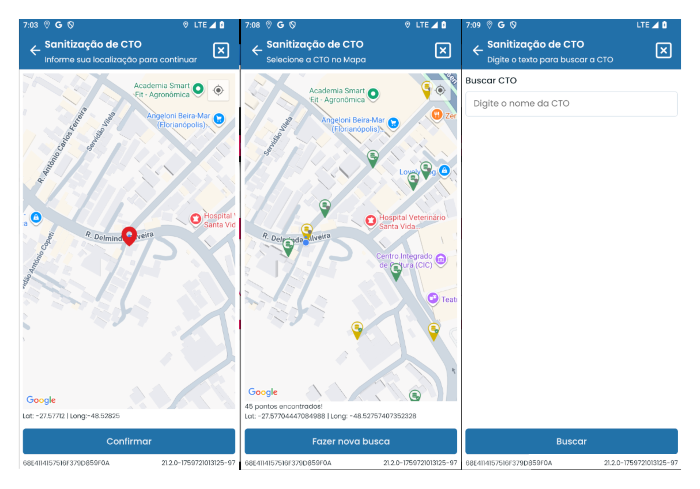 Tela de escolha do método de busca de CTO no app