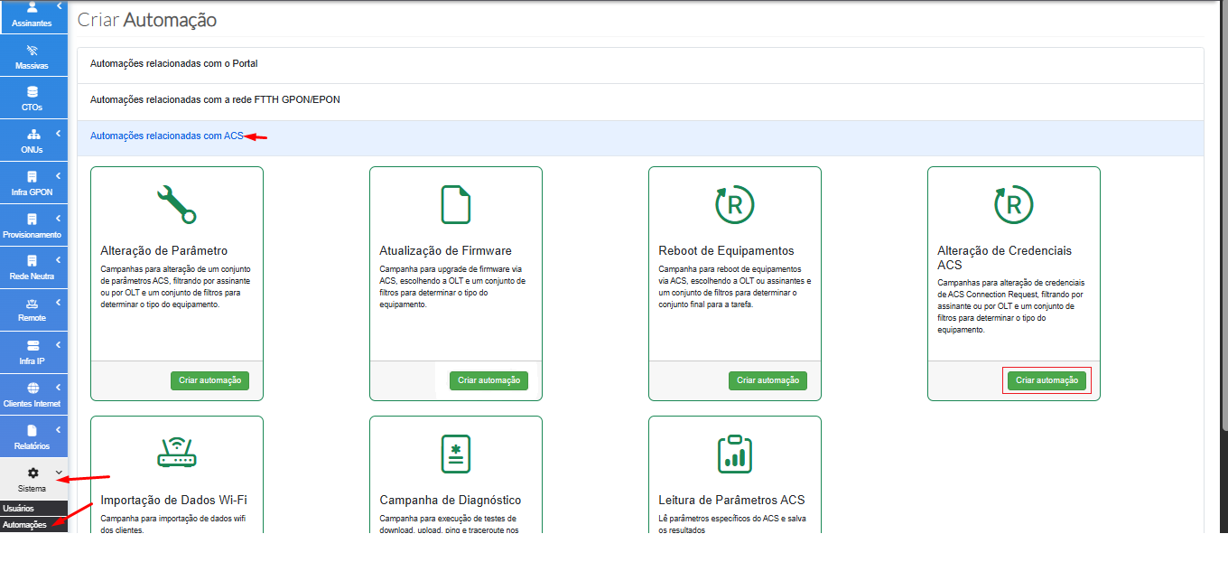 Tela inicial da automação de alteração de parametros