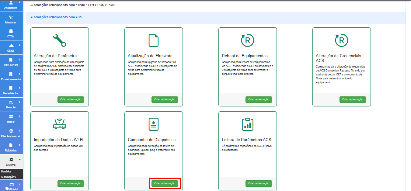 Tela inicial da automação de alteração de parametros