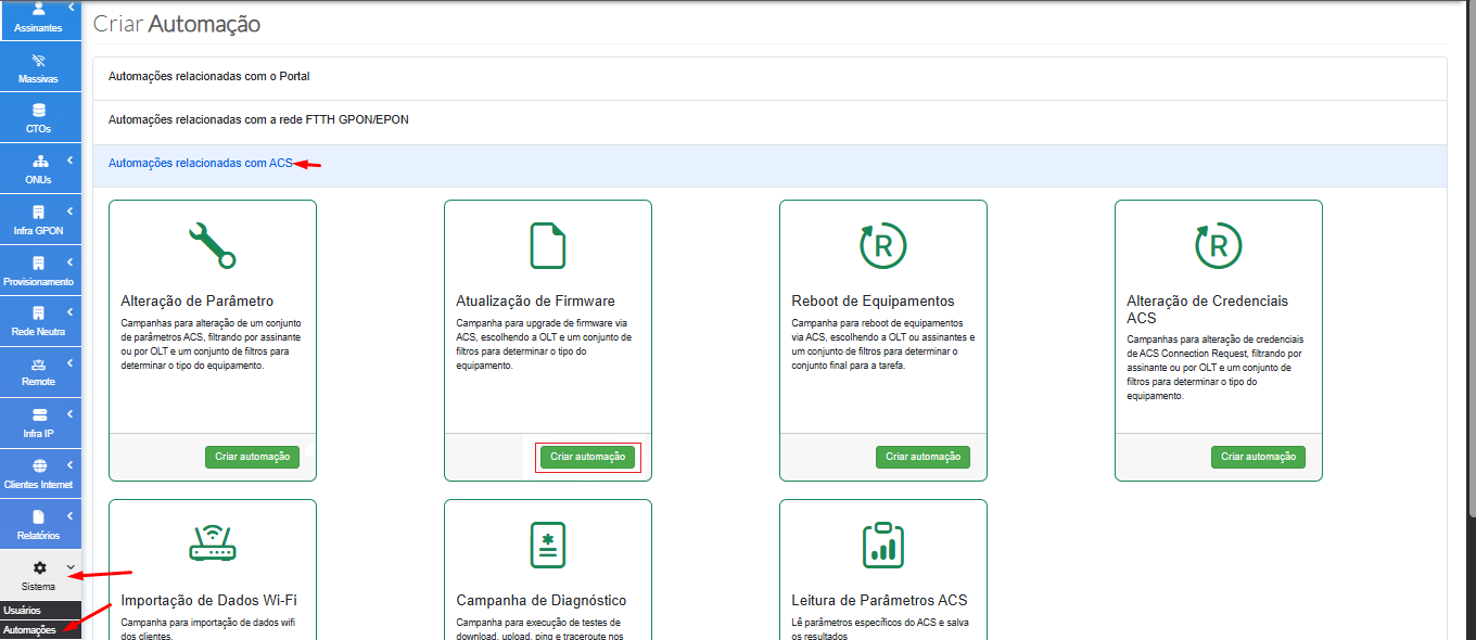 Tela inicial da automação de alteração de parametros