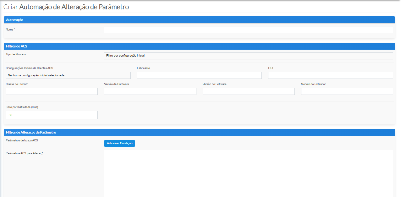 Tela inicial da automação de alteração de parametros