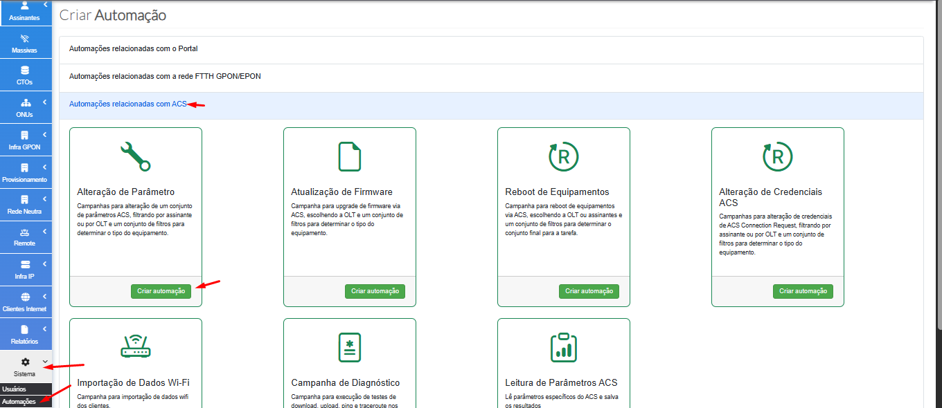Tela inicial da automação de alteração de parametros