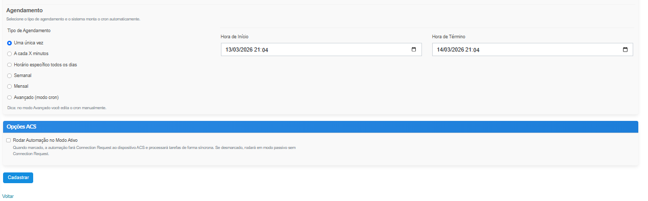Tela inicial da automação de alteração de parametros