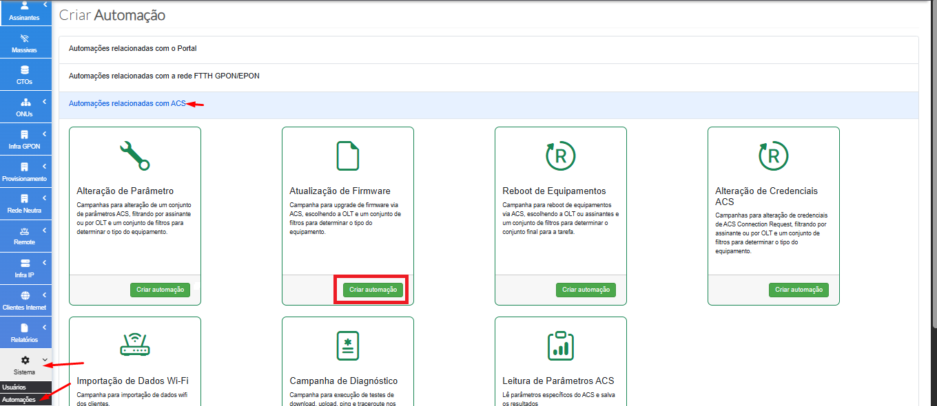 Tela inicial da automação de alteração de parametros