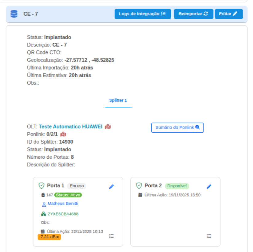 Informações da CTO