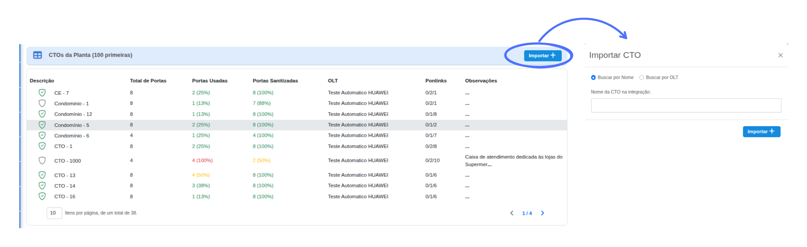 Janela de Importar CTO